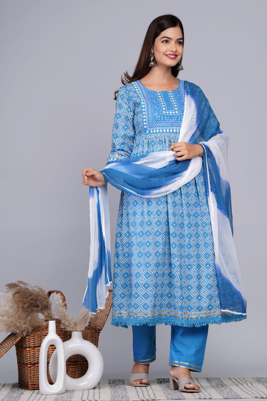 Beautiful Nyra Cut Kurti Pant Dupatta Set