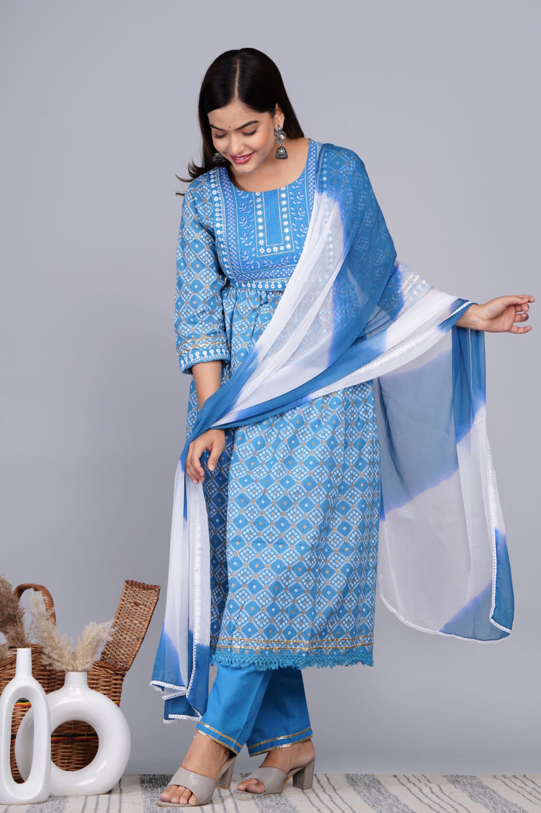 Beautiful Nyra Cut Kurti Pant Dupatta Set