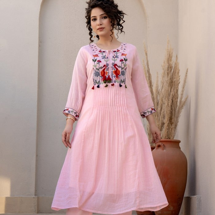 Pure Cotton Kurta Set With Intricate Embroidery And Modern Silhouette