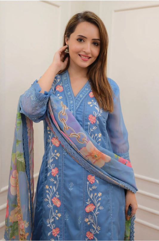 New Designer Party Wear Embroidered Top & Palazzo with Fancy Dupatta