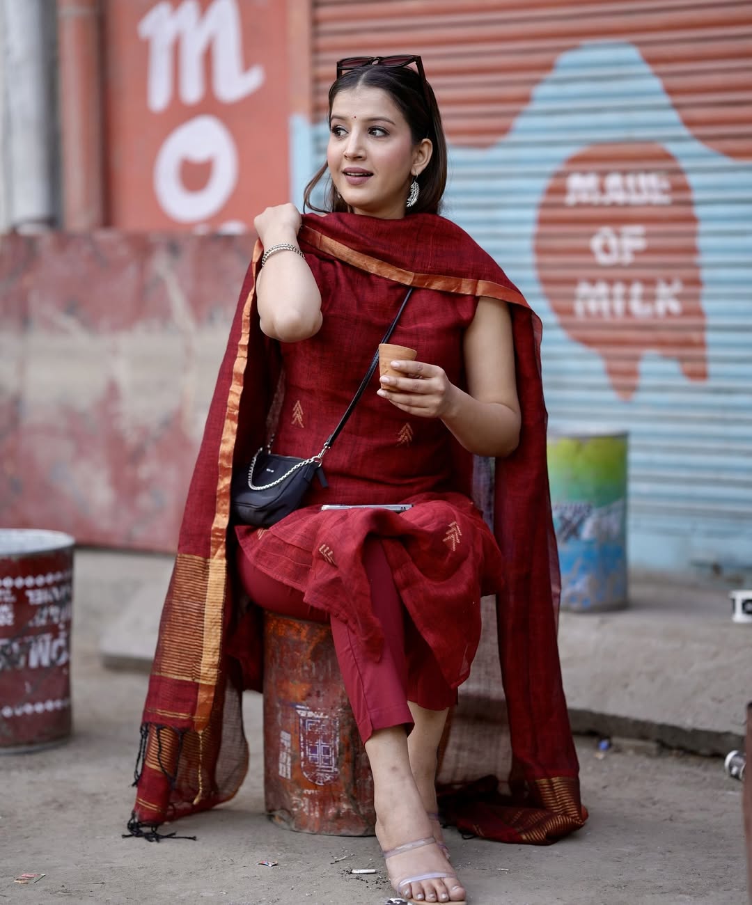 Sulabh A-Line Halter Neck Kurti with Linen Dupatta