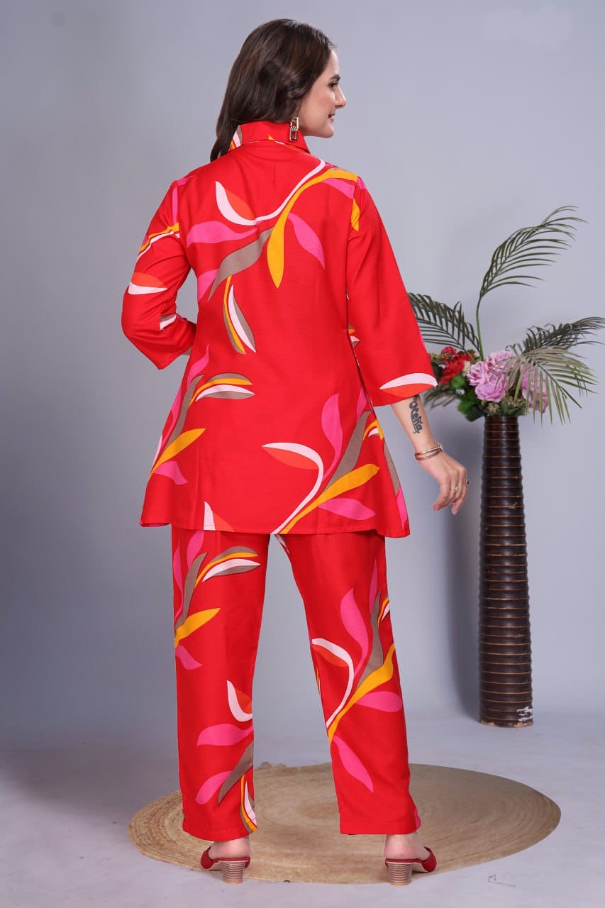 Vibrant Red Floral Co-ord Set