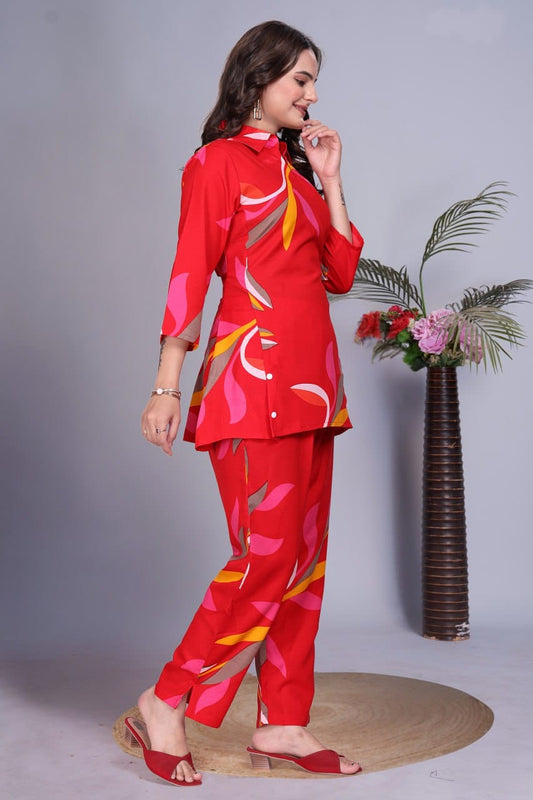 Vibrant Red Floral Co-ord Set