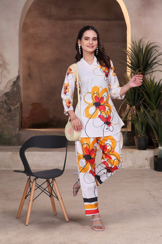White floral print co-ord set