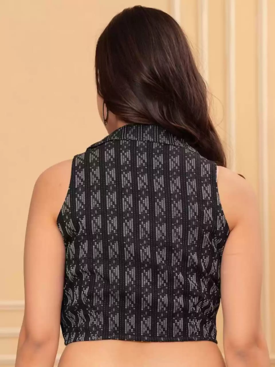 Subtle ikat-inspired prints Sleeveless Cotton Crop Top