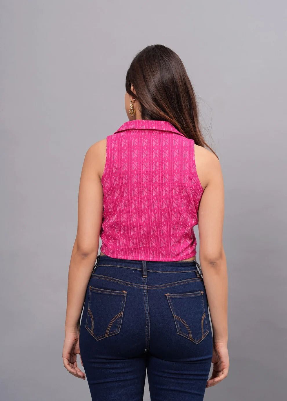 Subtle ikat-inspired prints Sleeveless Cotton Crop Top