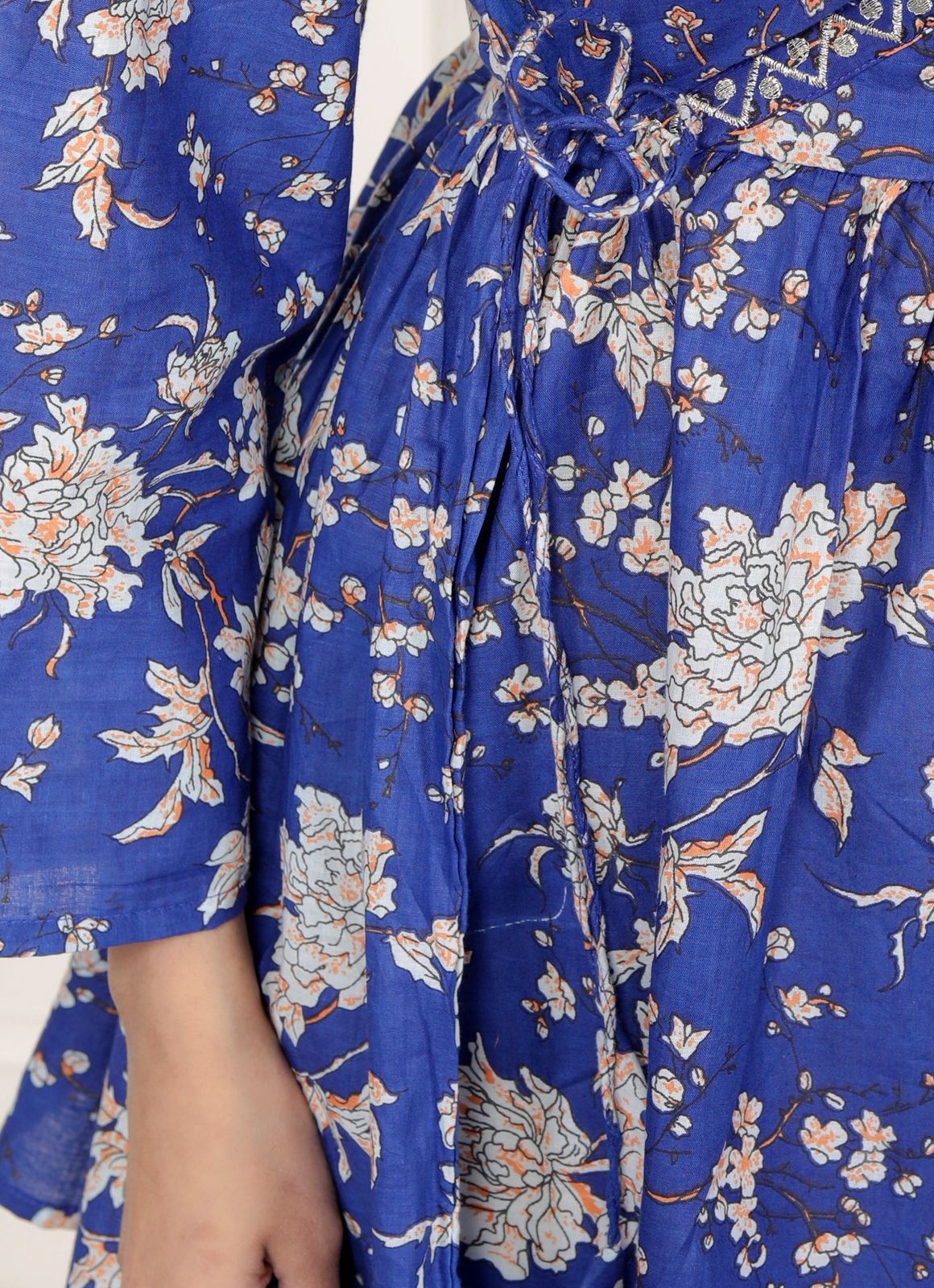 Purple Floral Print Peplum Kurti Top with Side Tie-Ups