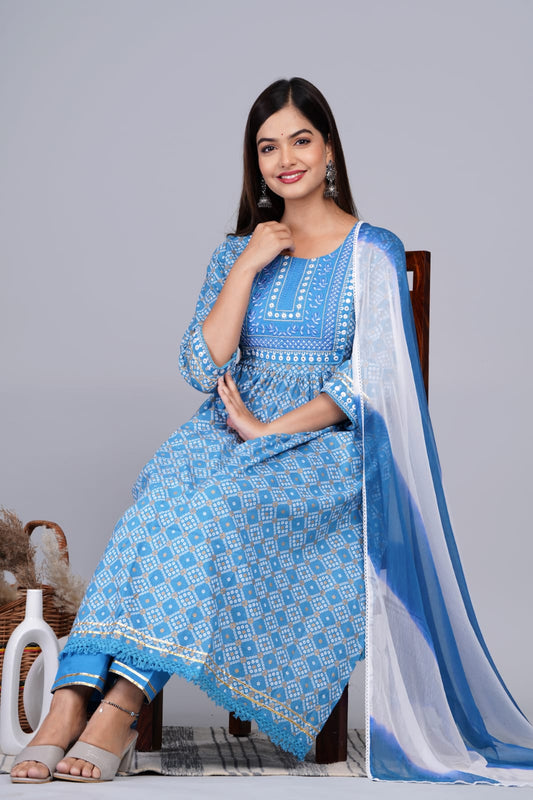 Beautiful Nyra Cut Kurti Pant Dupatta Set