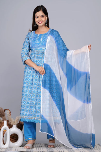 Beautiful Nyra Cut Kurti Pant Dupatta Set