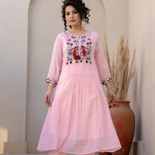 Pure Cotton Kurta Set With Intricate Embroidery And Modern Silhouette