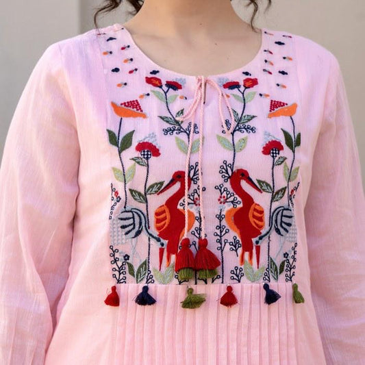 Pure Cotton Kurta Set With Intricate Embroidery And Modern Silhouette