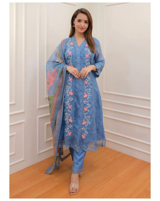 New Designer Party Wear Embroidered Top & Palazzo with Fancy Dupatta