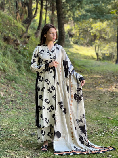 Elegant Side Baju Lace 3-Piece Set with Pants & Malmal Dupatta