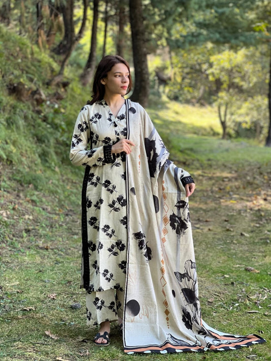 Elegant Side Baju Lace 3-Piece Set with Pants & Malmal Dupatta