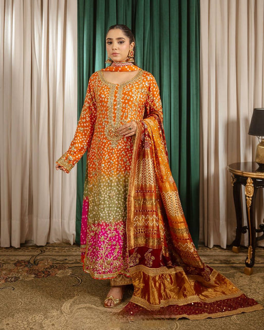 Elegant 3-Piece Fancy Printed Long Kurti with Palazzo & Heavy Dupatta