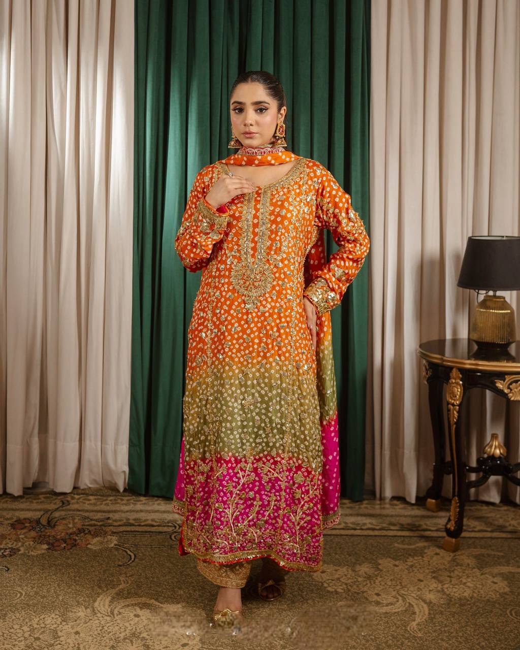 Elegant 3-Piece Fancy Printed Long Kurti with Palazzo & Heavy Dupatta