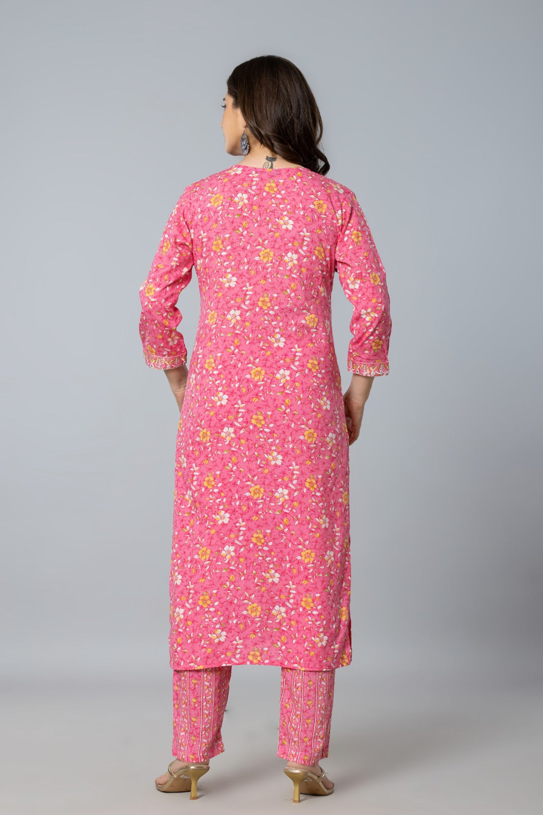 Pink Embroidered Rayon Kurta Pant and Dupatta Set