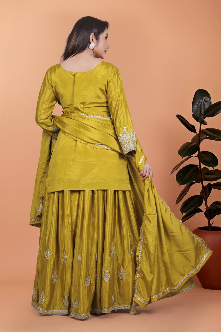 Elegant Red Silk Embroidered Sharara Set