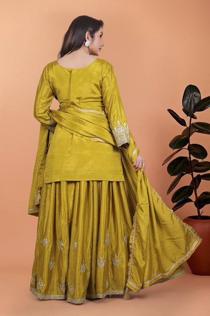 Elegant Red Silk Embroidered Sharara Set