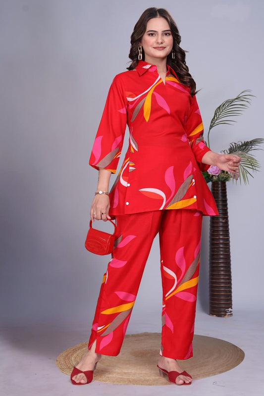 Vibrant Red Floral Co-ord Set
