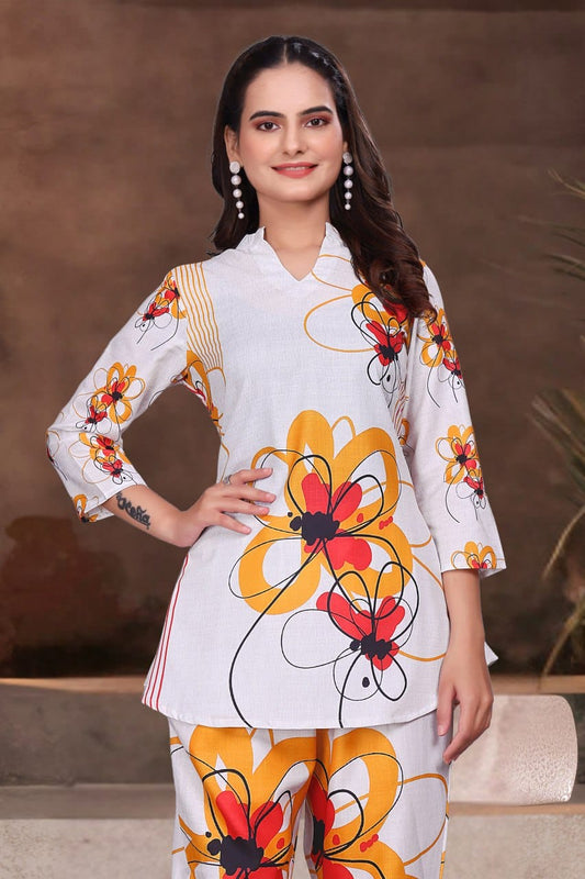 White floral print co-ord set