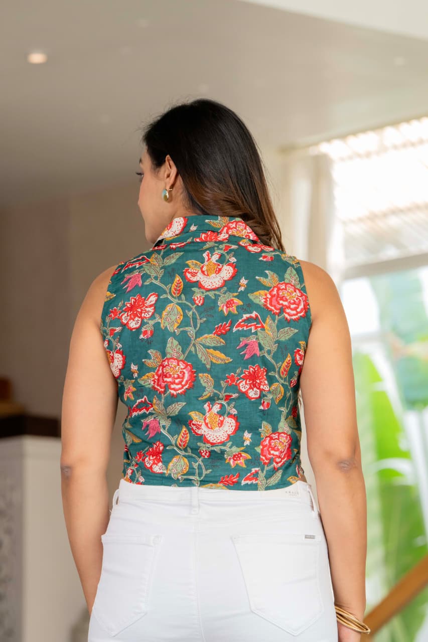 Floral Printed Sleeveless Cotton Crop Top