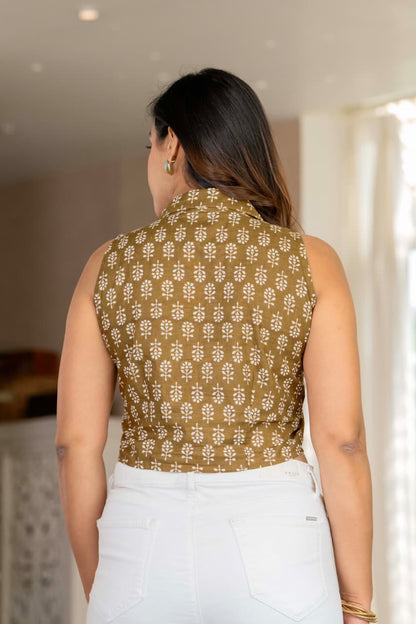 Floral Printed Sleeveless Cotton Crop Top