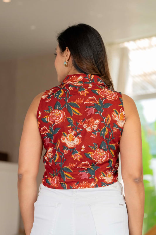 Floral Printed Sleeveless Cotton Crop Top