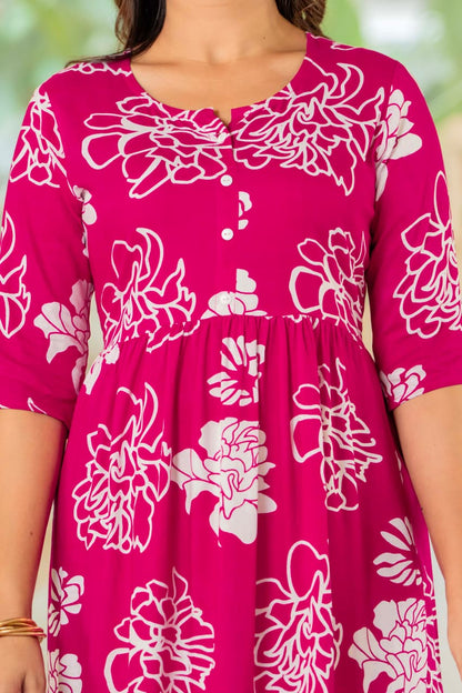 Magenta Floral Button-Down Midi Dress