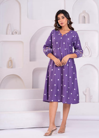 Elegant Purple Polka Dot A-Line Dress