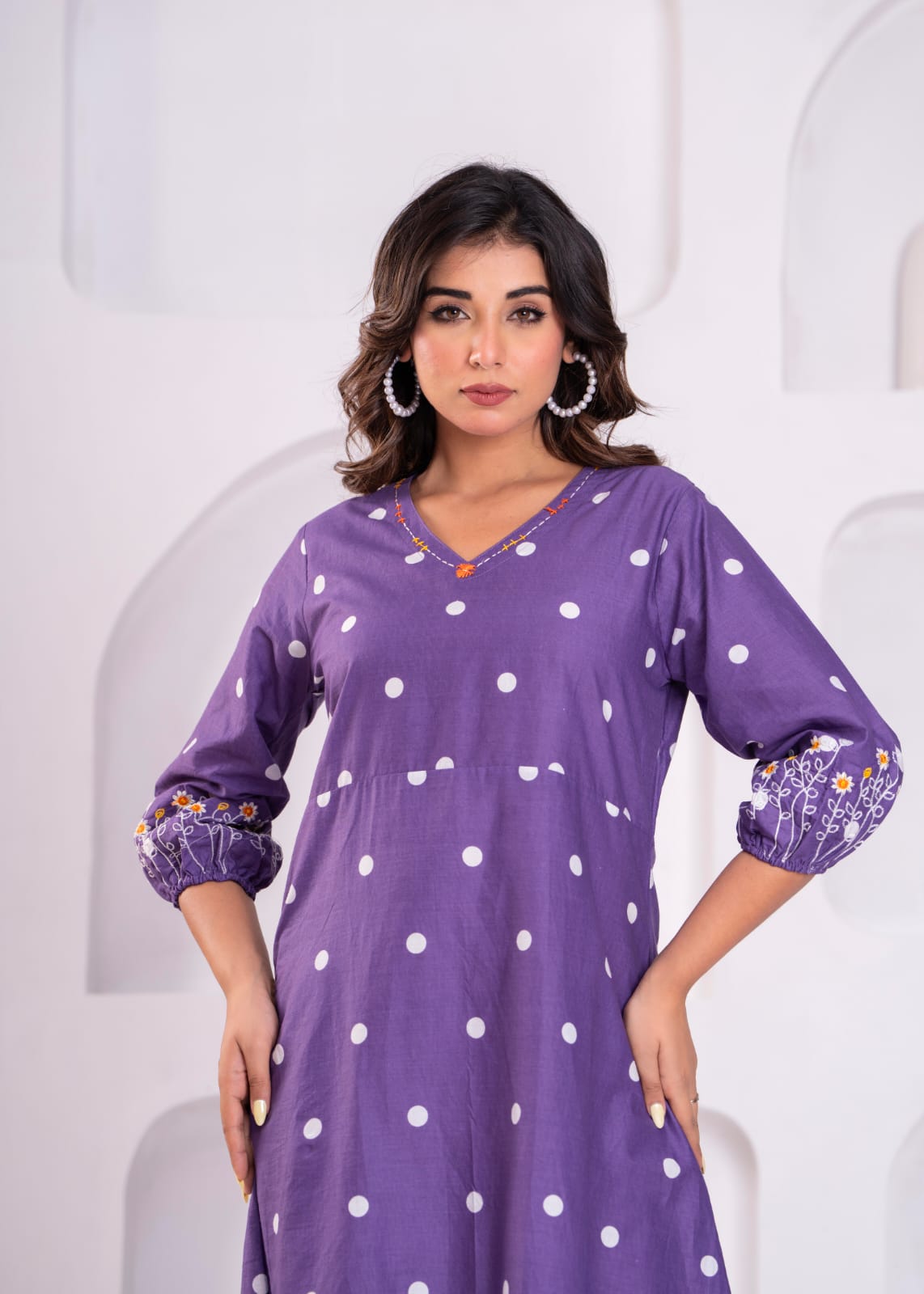 Elegant Purple Polka Dot A-Line Dress